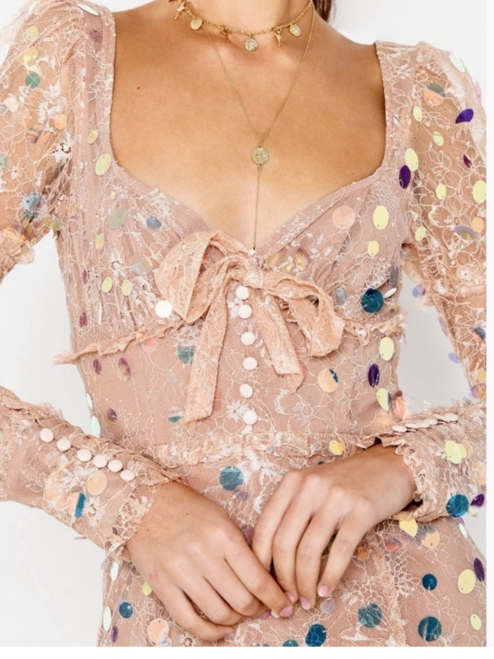 NWT For Love & Lemons Ace Sequin Lace Maxi Dress | Large - Picture 4 of 13